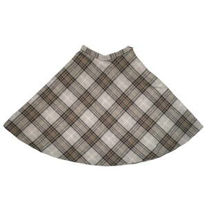 Vintage Womens size 12 Plaid A-Line Circle Wool Blend Skirt Brown Multicolor